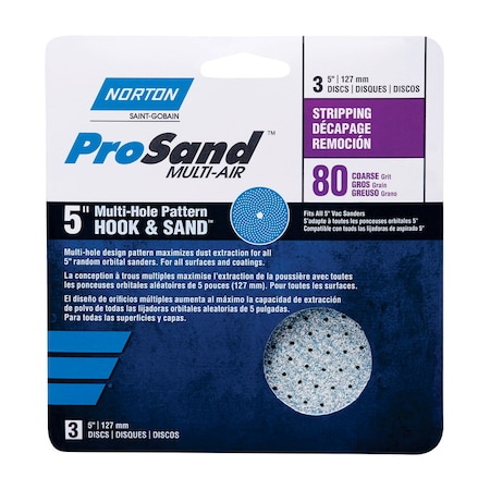 Norton Abrasives Norton ProSand 5 in. Ceramic Alumina Hook and Loop A975 Sanding Disc 80 Grit Coarse 3 pk 7660703232